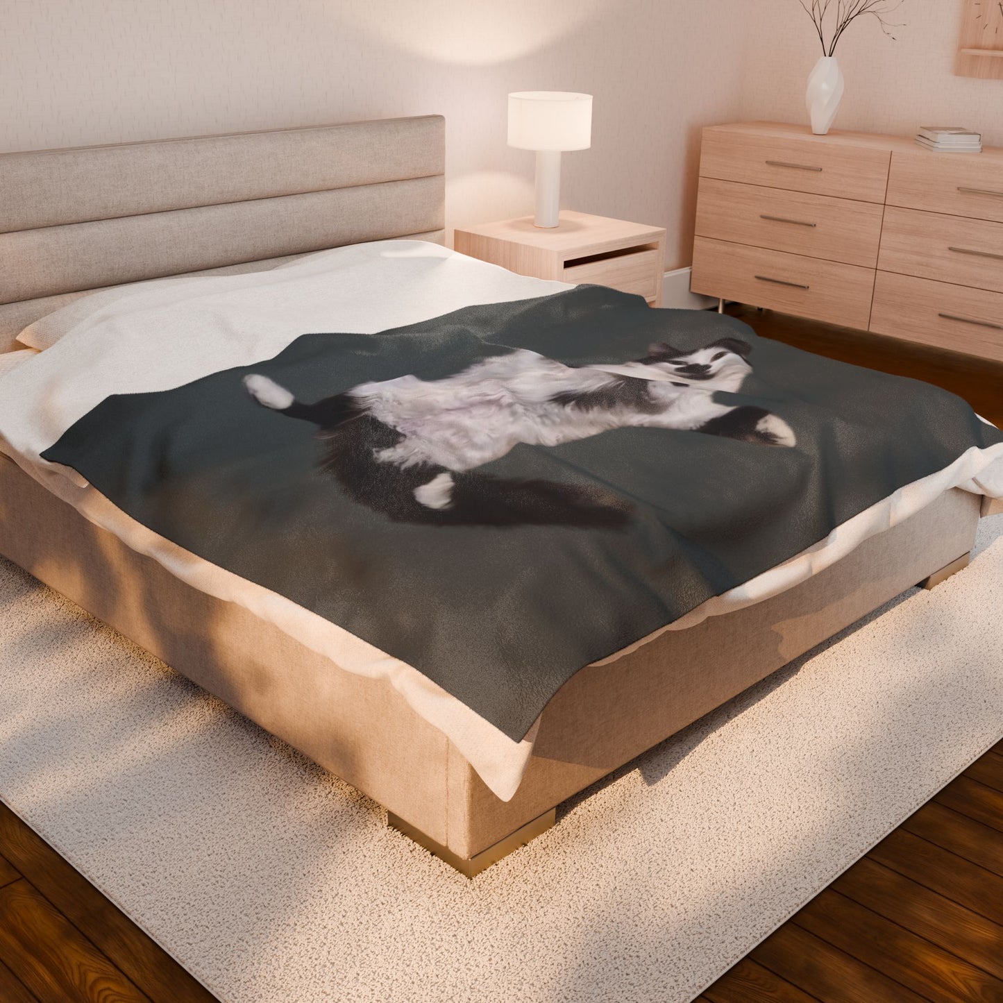 Velveteen Plush Blanket - Beanie the Cat Picture, Cozy Resting
