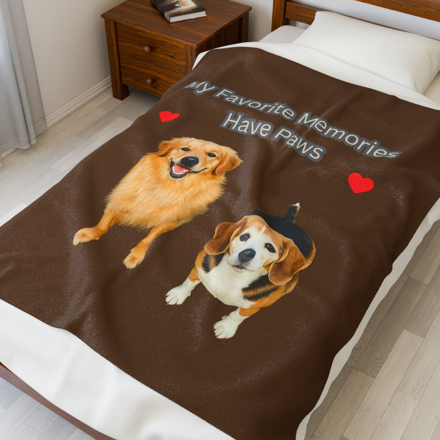 Cozy Velveteen Plush Blanket - "My Favorite Memories Have Paws" - Dog Lovers Gift