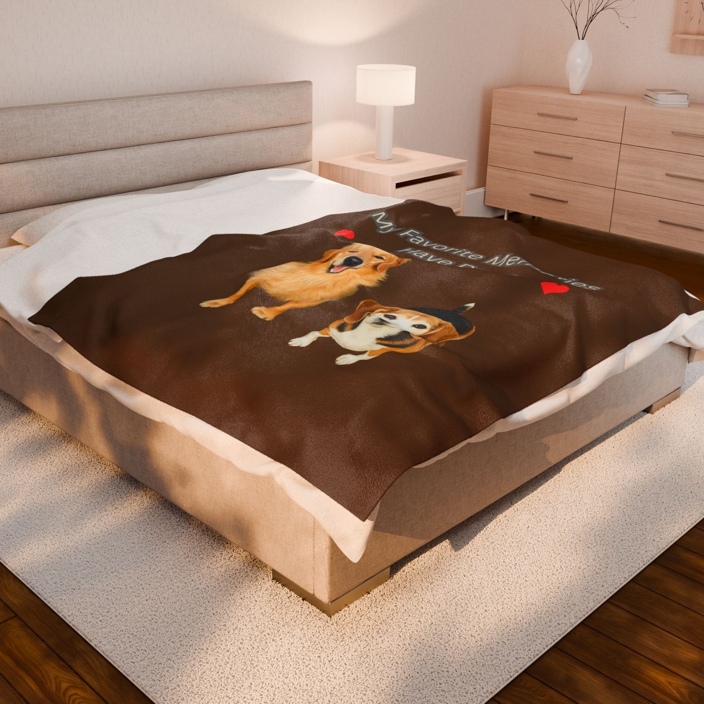 Cozy Velveteen Plush Blanket - "My Favorite Memories Have Paws" - Dog Lovers Gift