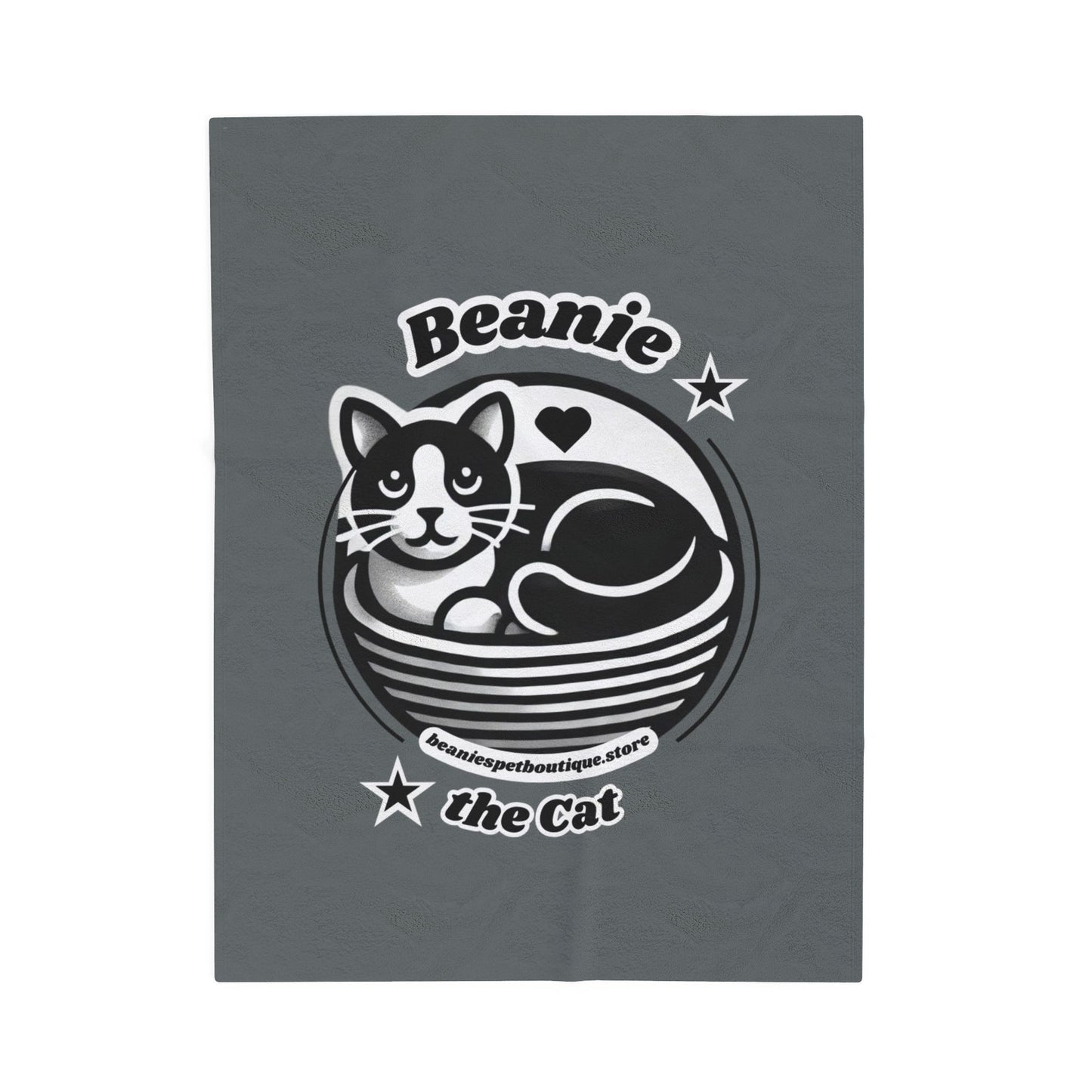 Velveteen Plush Blanket - Beanie the Cat Official Logo