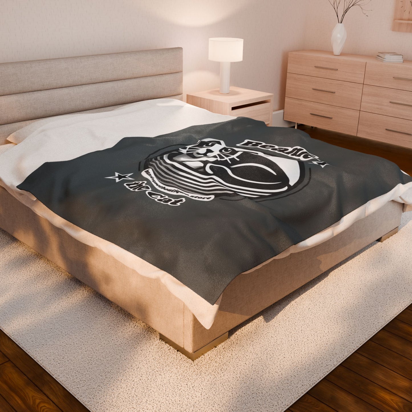 Velveteen Plush Blanket - Beanie the Cat Official Logo