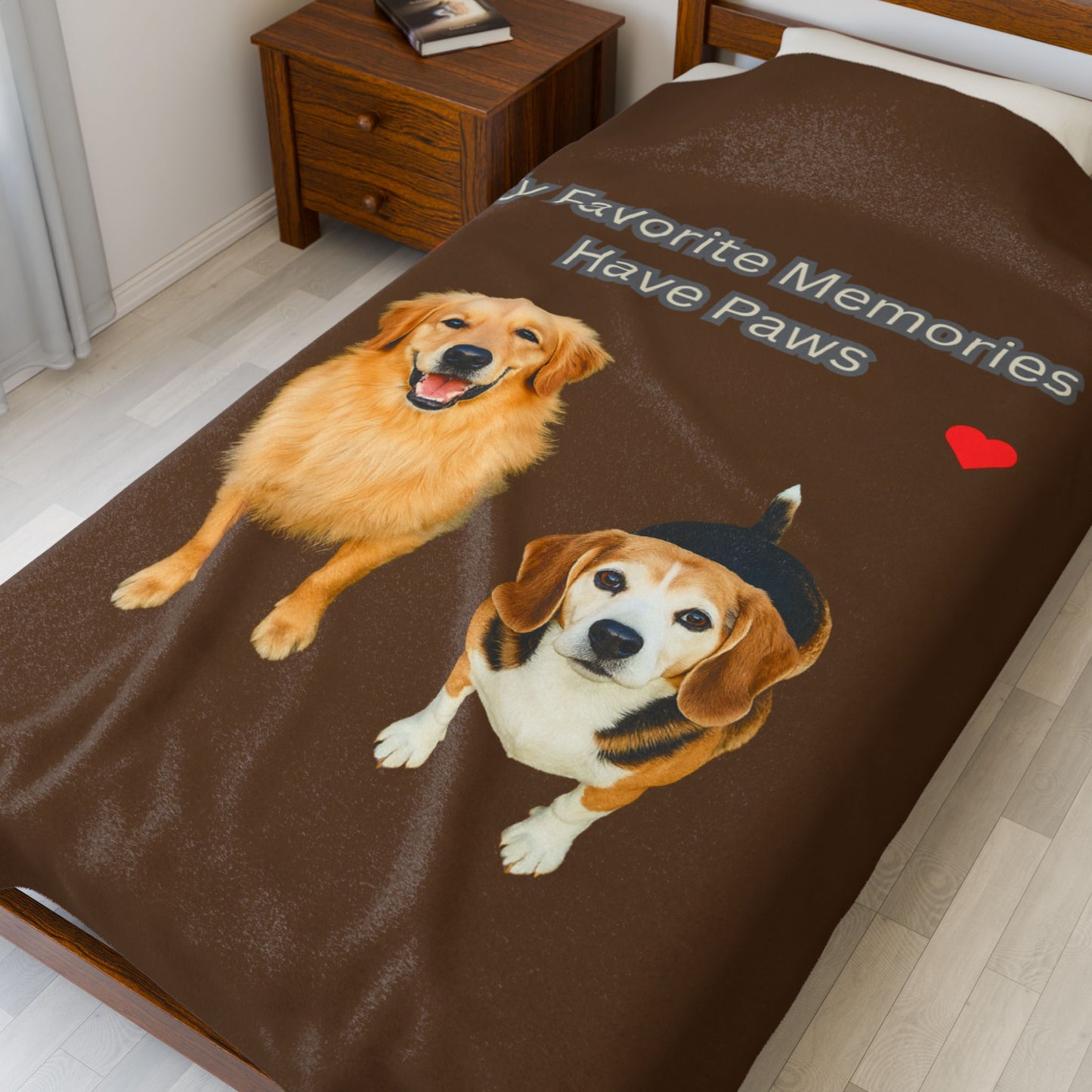 Cozy Velveteen Plush Blanket - "My Favorite Memories Have Paws" - Dog Lovers Gift