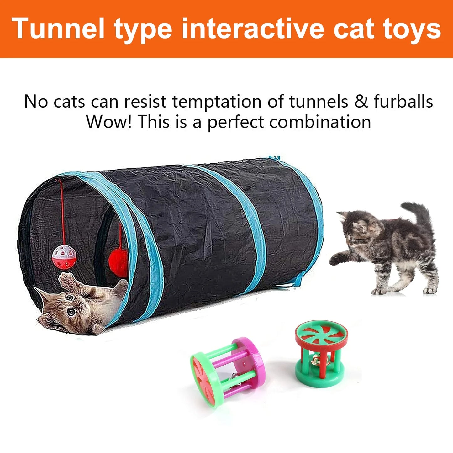 22Pcs Cat Toys Kitten Toy Set Tunnel Interactive Cat Toys Cat Tunnel Leopard Print Teasing Stick Fluffy Mouse Crinkle Ball for Cats