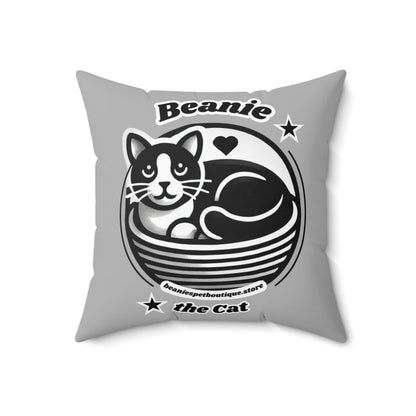 Polyester Square Pillow - 2-sided, Beanie Picture and Beanie Logo -  Perfect for Cat Lovers