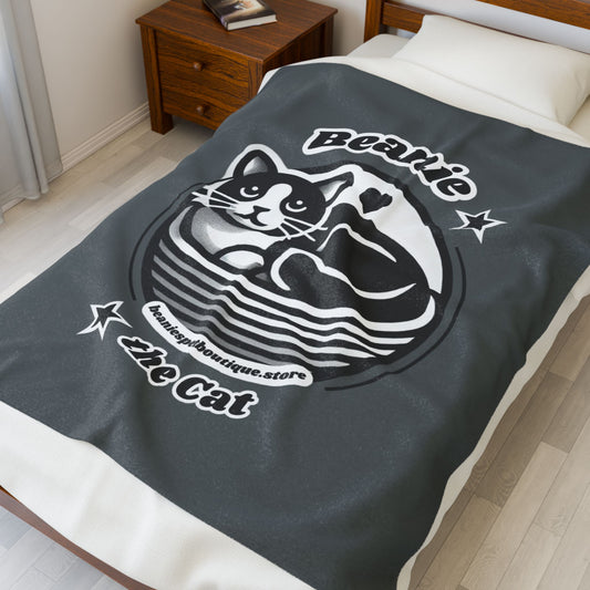 Velveteen Plush Blanket - Beanie the Cat Official Logo