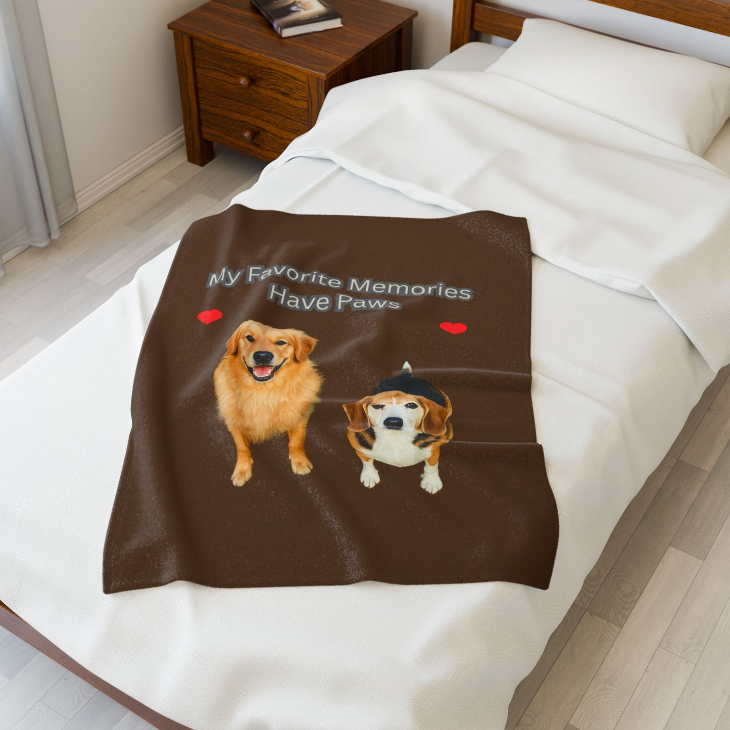 Cozy Velveteen Plush Blanket - "My Favorite Memories Have Paws" - Dog Lovers Gift