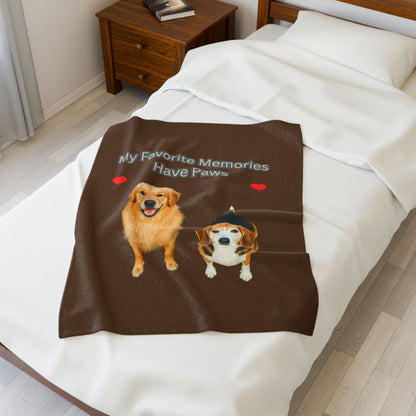Cozy Velveteen Plush Blanket - "My Favorite Memories Have Paws" - Dog Lovers Gift
