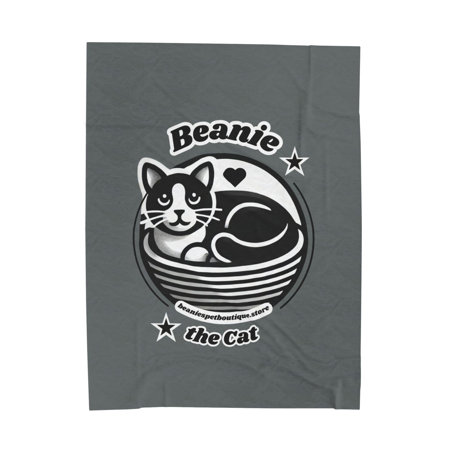 Velveteen Plush Blanket - Beanie the Cat Official Logo