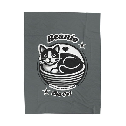 Velveteen Plush Blanket - Beanie the Cat Official Logo