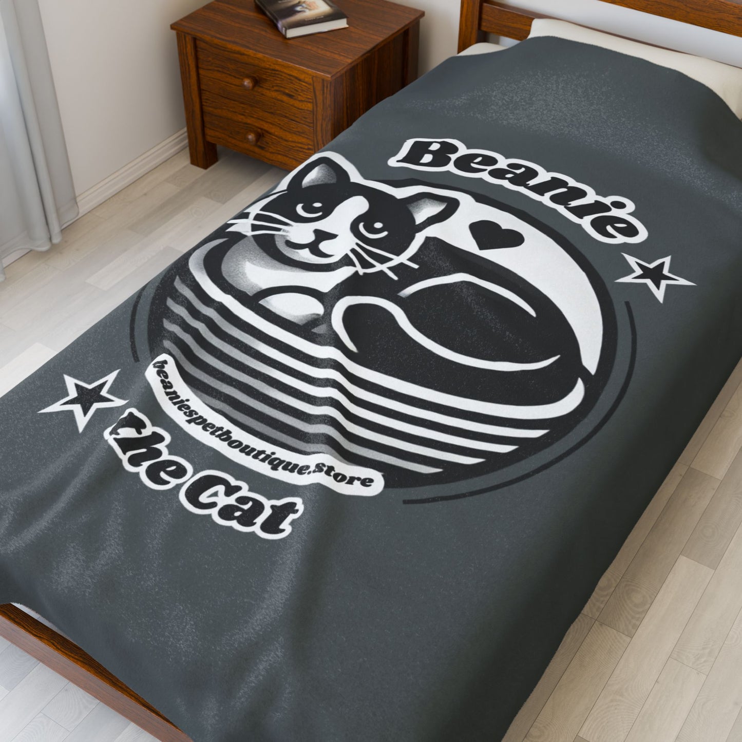 Velveteen Plush Blanket - Beanie the Cat Official Logo