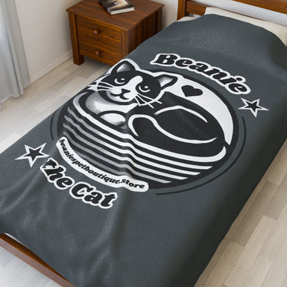 Velveteen Plush Blanket - Beanie the Cat Official Logo