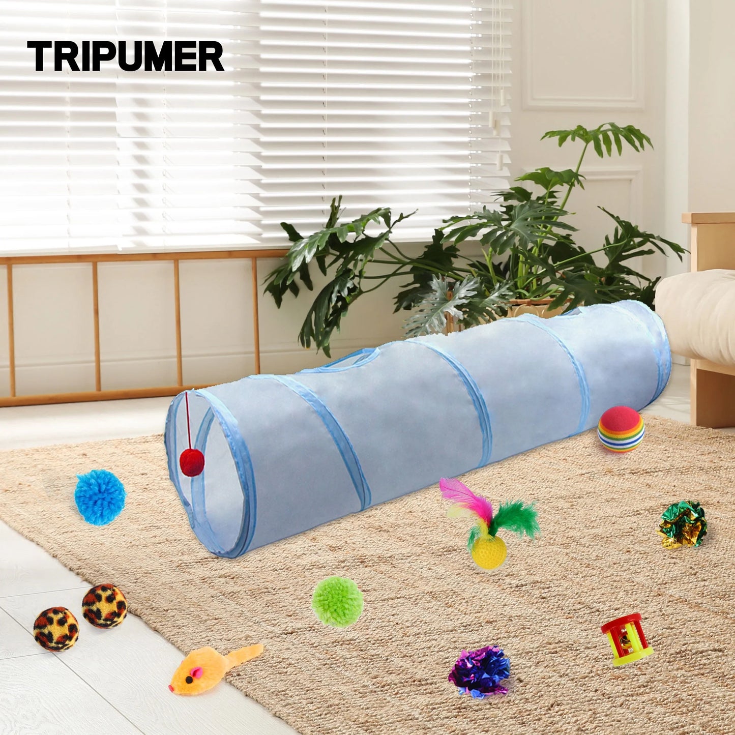 21PCS Cat Toys Kitten Toys Combination Tunnel Interactive Grayish Blue 2 Way Cat Toys Cat Tunnel Tease Cat Stick Colorful Mouse Plush Ball Bell Ball for Cats