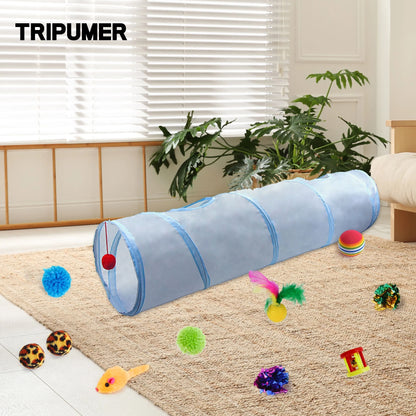 21PCS Cat Toys Kitten Toys Combination Tunnel Interactive Grayish Blue 2 Way Cat Toys Cat Tunnel Tease Cat Stick Colorful Mouse Plush Ball Bell Ball for Cats