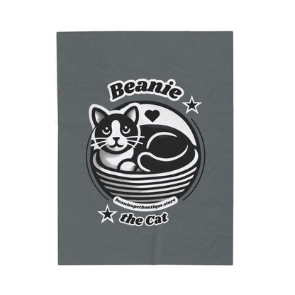 Velveteen Plush Blanket - Beanie the Cat Official Logo
