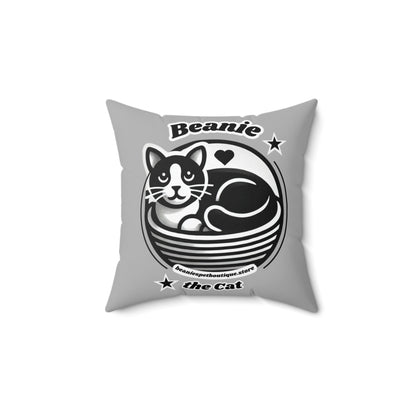 Polyester Square Pillow - 2-sided, Beanie Picture and Beanie Logo -  Perfect for Cat Lovers