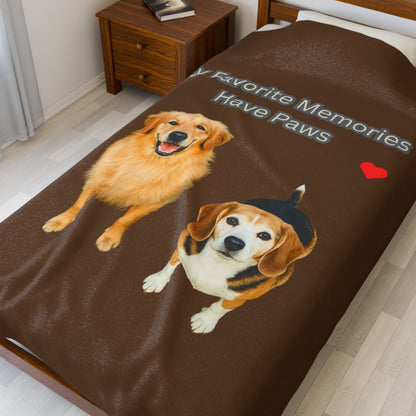 Cozy Velveteen Plush Blanket - "My Favorite Memories Have Paws" - Dog Lovers Gift