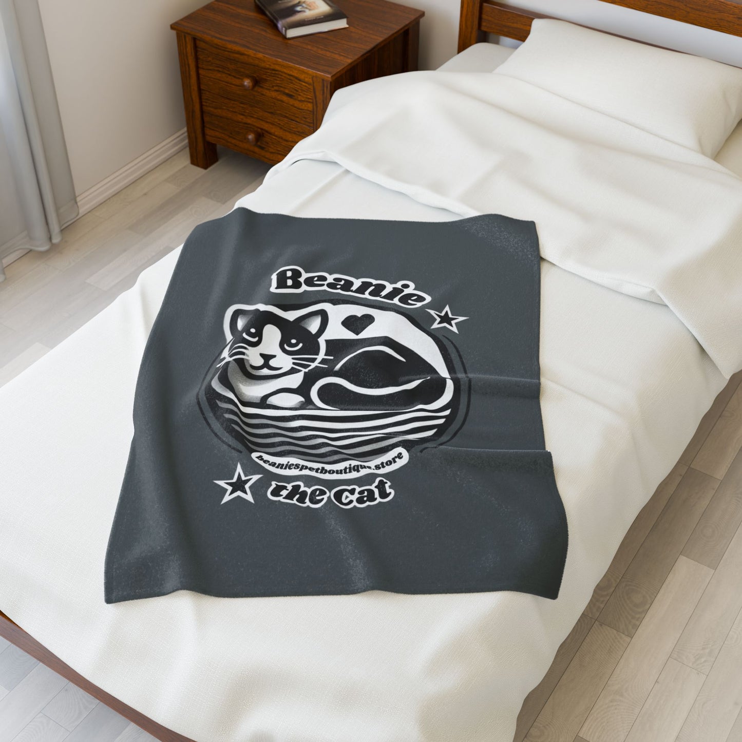 Velveteen Plush Blanket - Beanie the Cat Official Logo