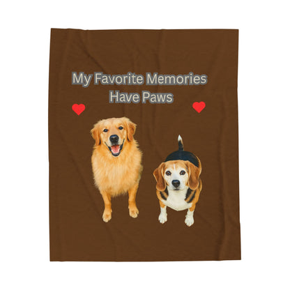 Cozy Velveteen Plush Blanket - "My Favorite Memories Have Paws" - Dog Lovers Gift