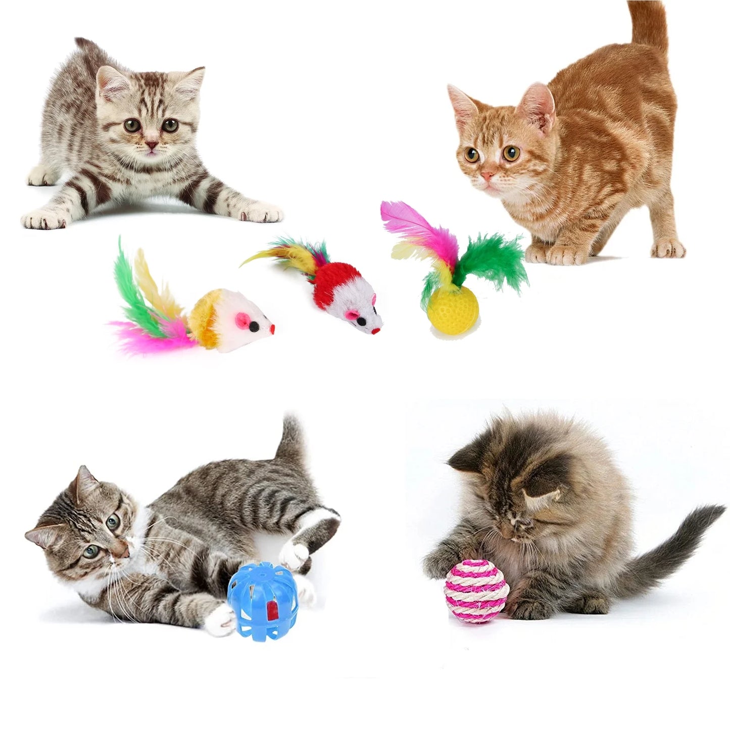 22Pcs Cat Toys Kitten Toy Set Tunnel Interactive Cat Toys Cat Tunnel Leopard Print Teasing Stick Fluffy Mouse Crinkle Ball for Cats