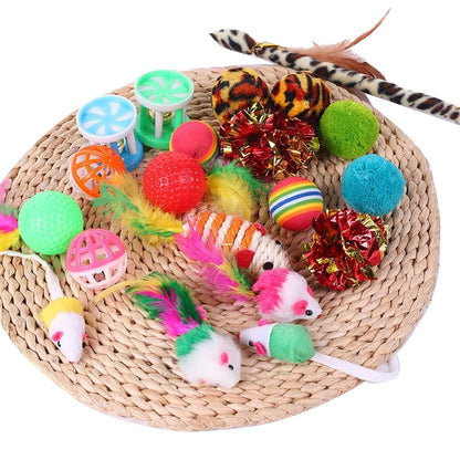 22Pcs Cat Toys Kitten Toy Set Tunnel Interactive Cat Toys Cat Tunnel Leopard Print Teasing Stick Fluffy Mouse Crinkle Ball for Cats